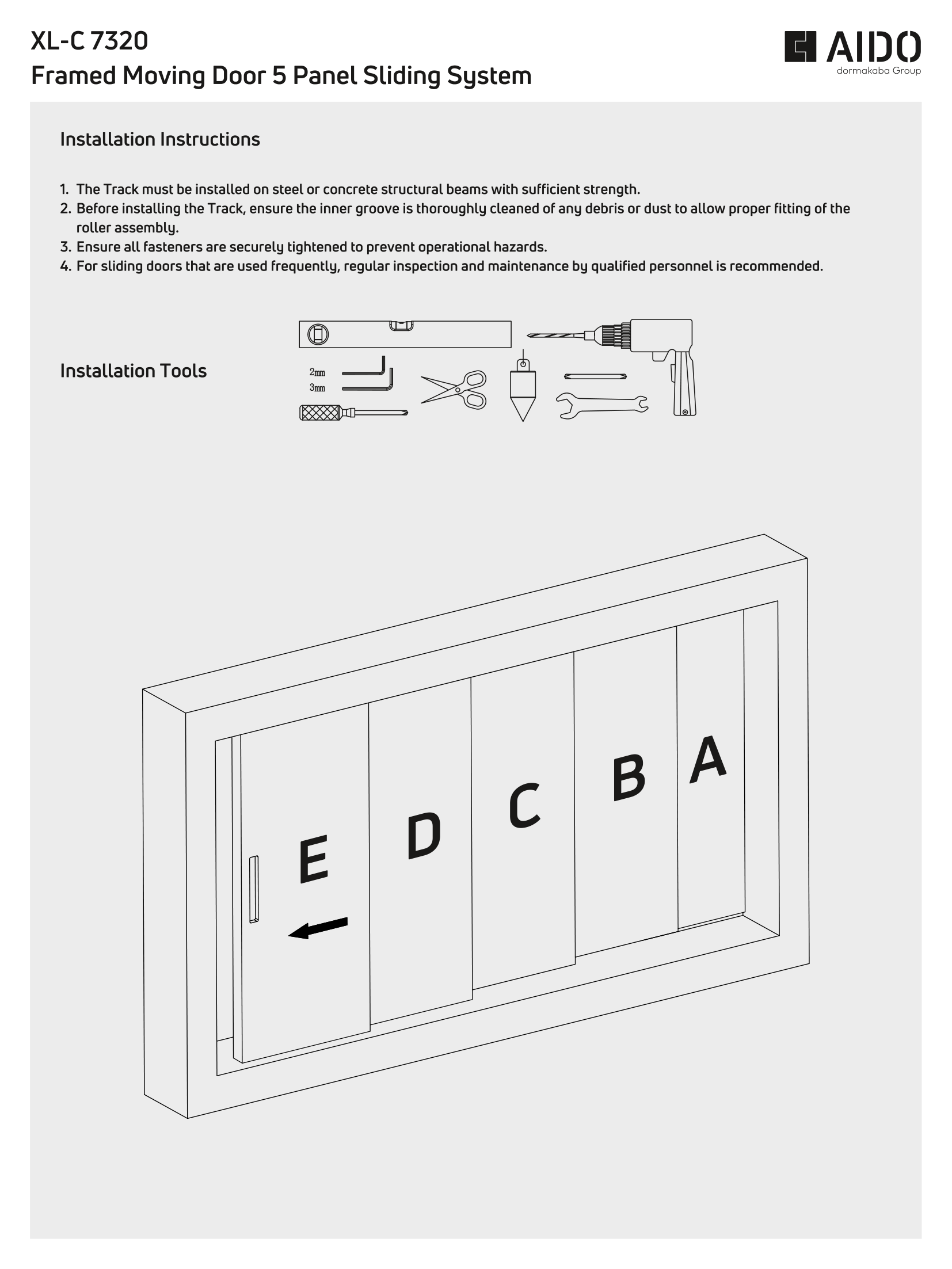 XL-C 7320 Framed Moving Door 5 Panel Sliding System